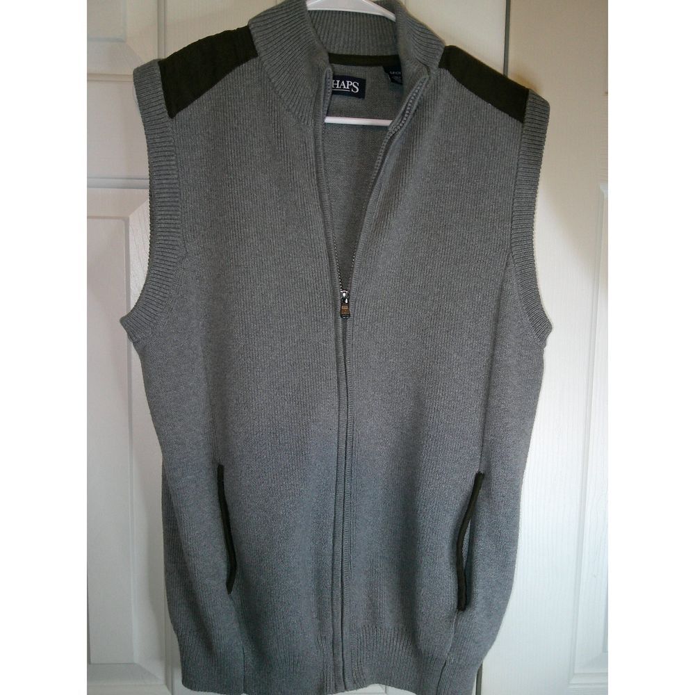 Chaps Sweater Vest Full Zip‎ Sleeveless Knit Gray S/P